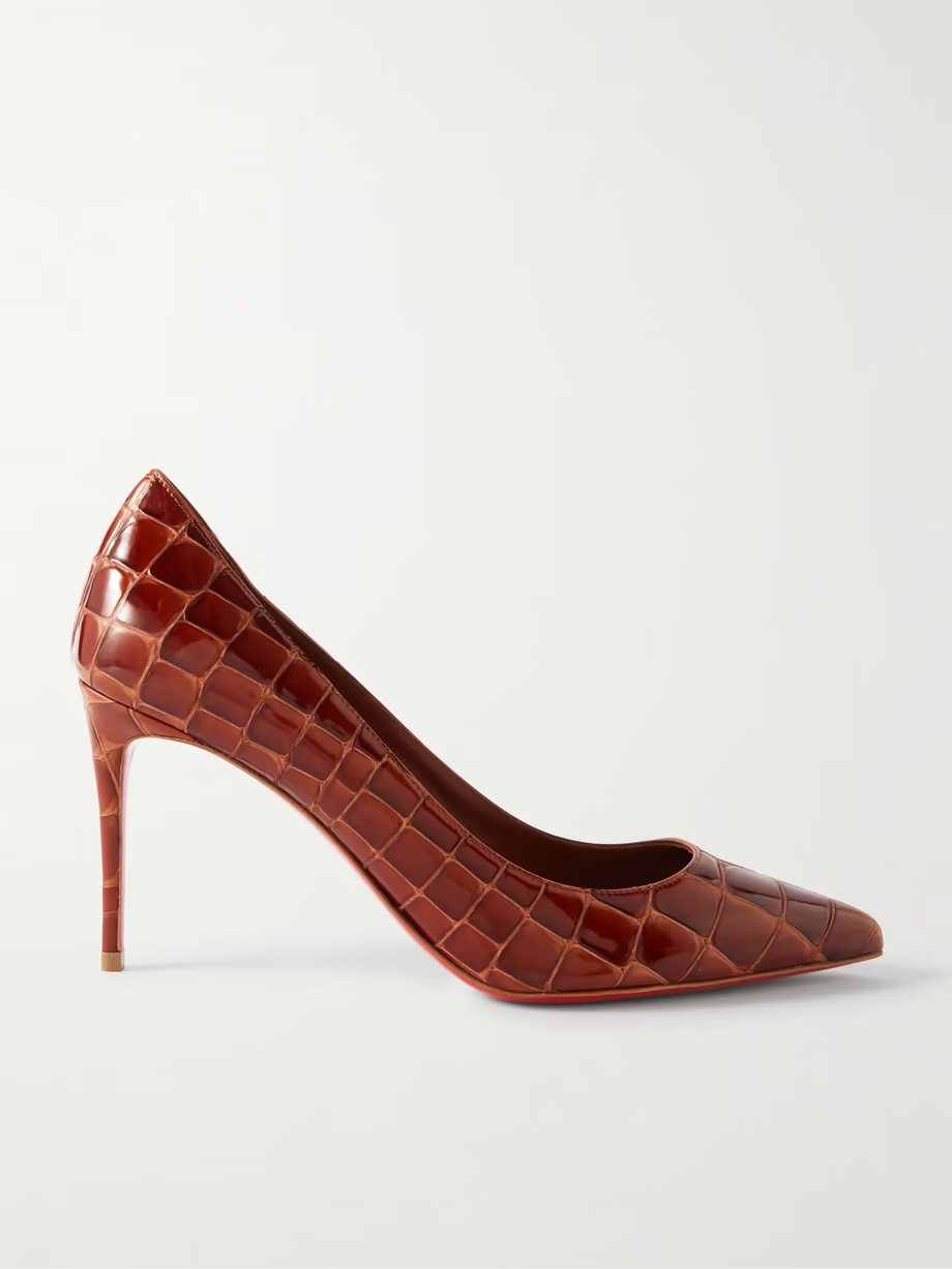 Croc-effect patent-leather pumps