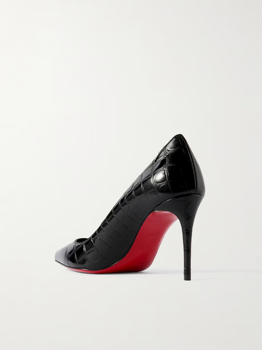 Croc-effect patent-leather pumps