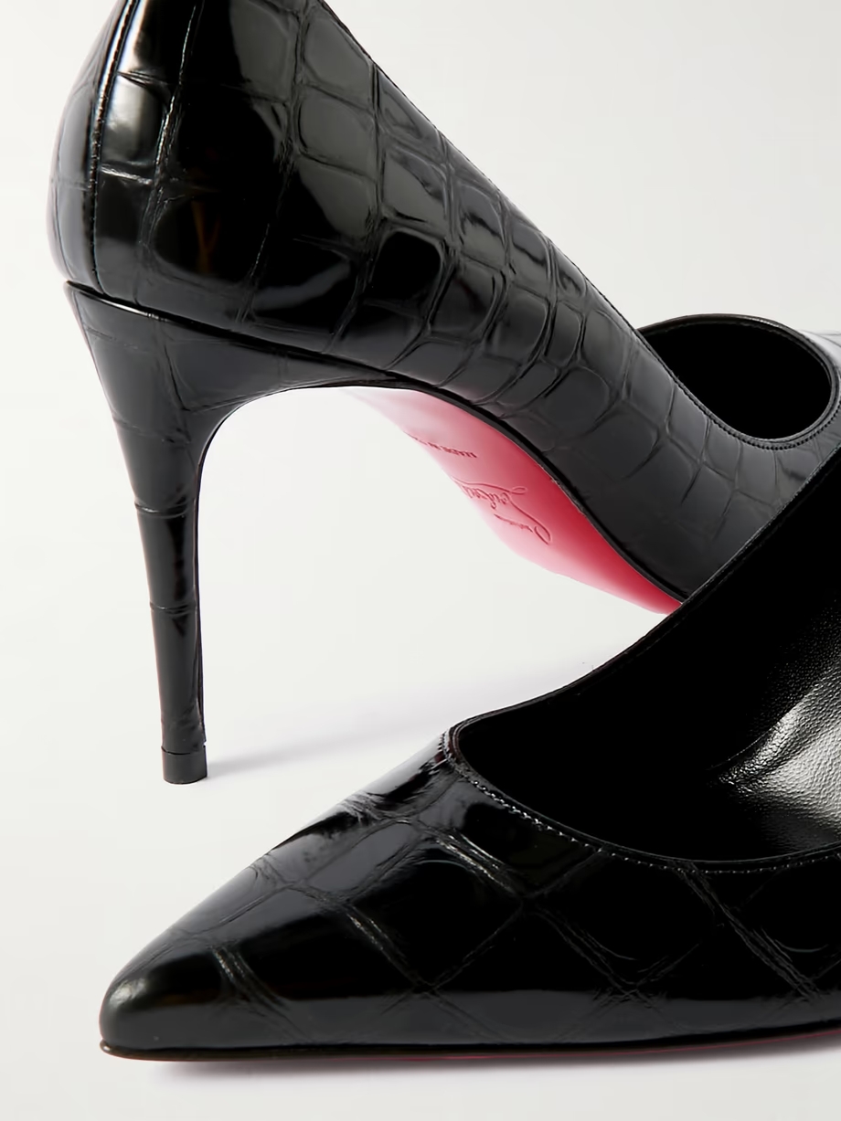 Croc-effect patent-leather pumps