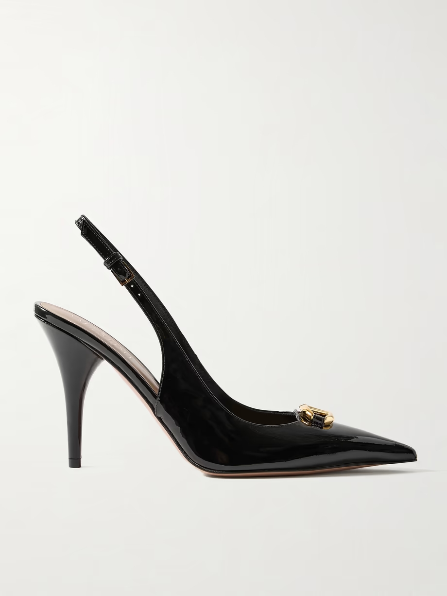 VLOGO 100 embellished patent-leather slingback pumps