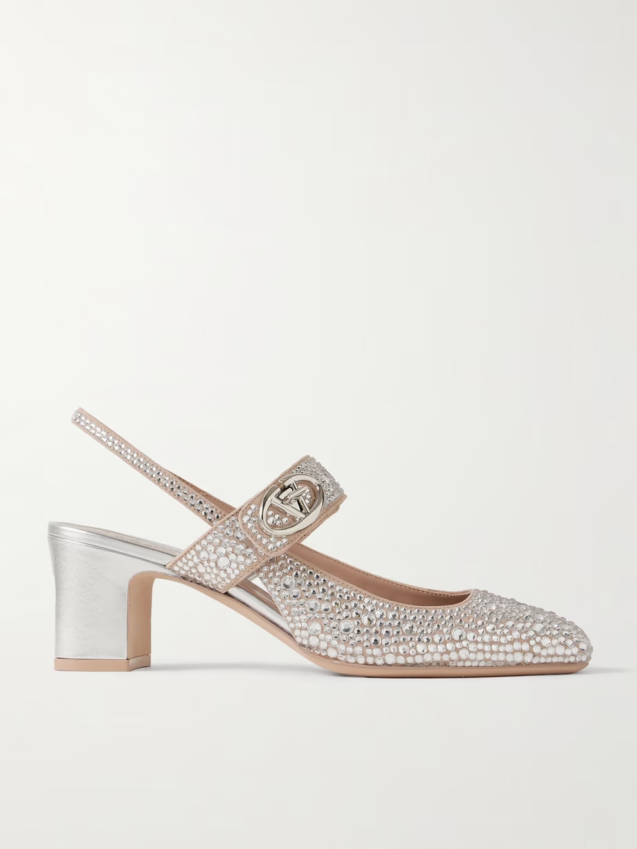 VLOGO Locker 60 crystal-embellished suede slingback pumps