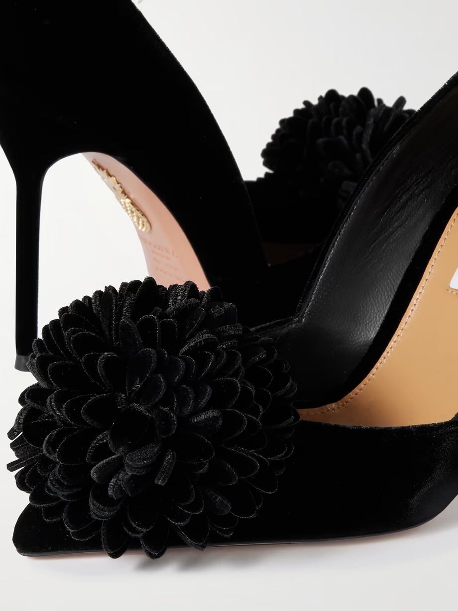 Couturier appliquéd velvet pumps