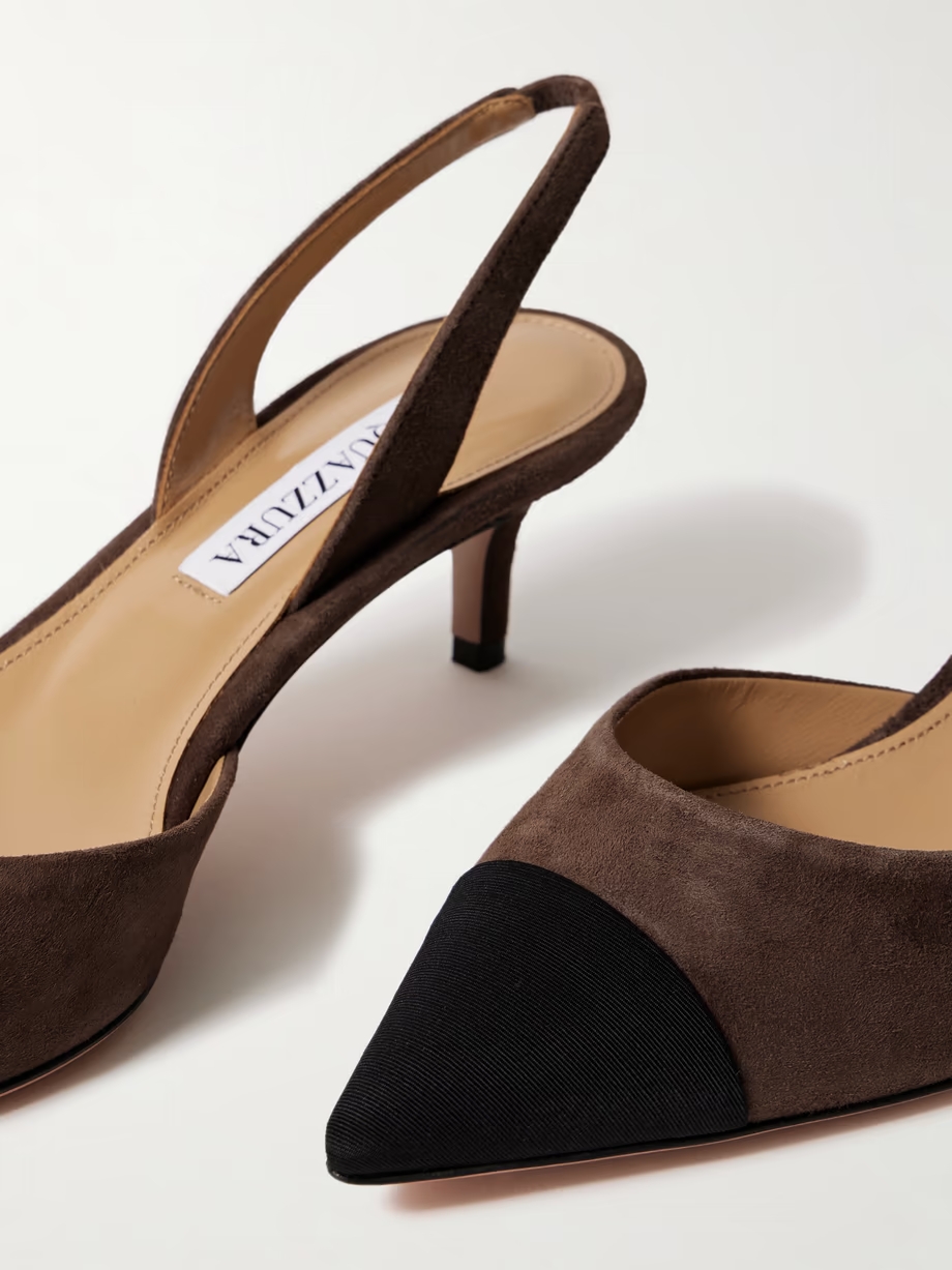 Milanese 50 grosgrain-trimmed suede slingback pumps