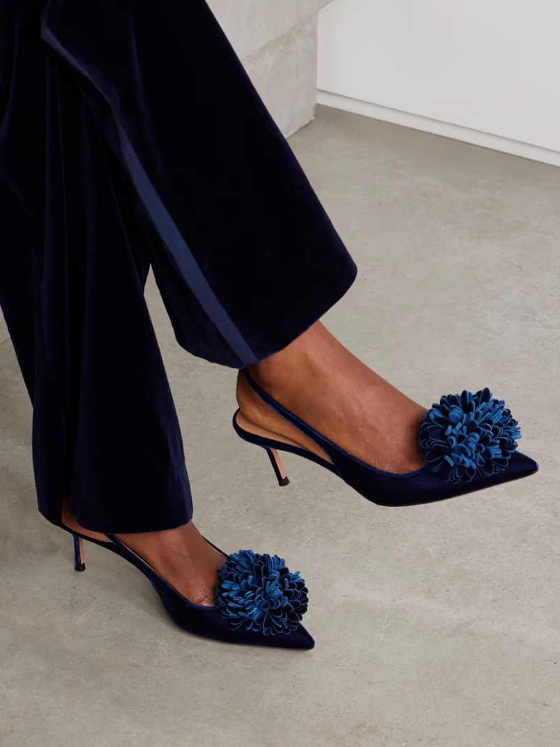 Couturier 65 pompom-embellished velvet slingback pumps