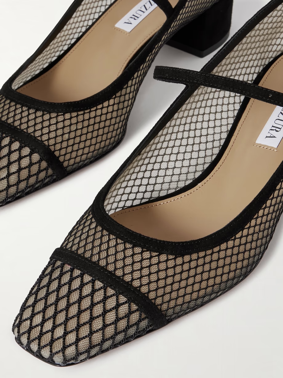 Mayor suede-trimmed mesh pumps