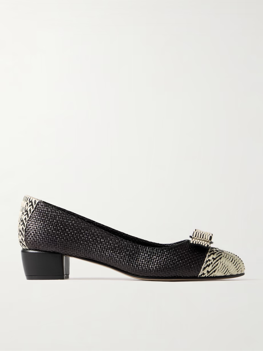 Vara bow-embellished woven raffia pumps