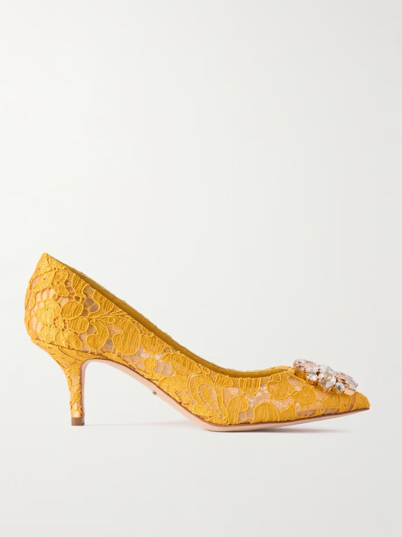 Bellucci crystal-embellished corded lace pumps