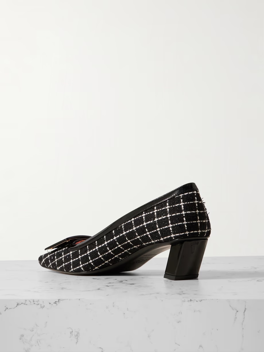 Belle Vivier patent leather-trimmed tweed pumps