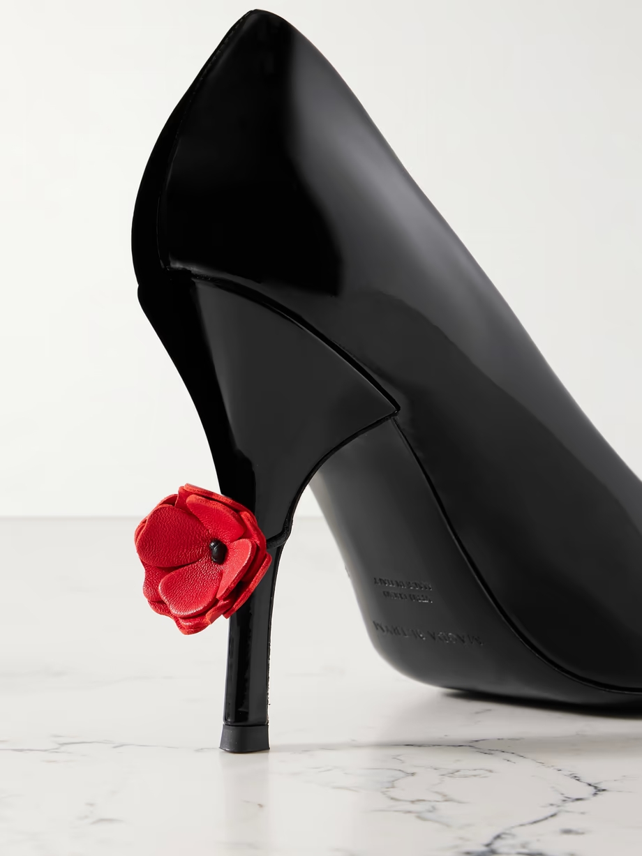 Appliquéd patent-leather pumps