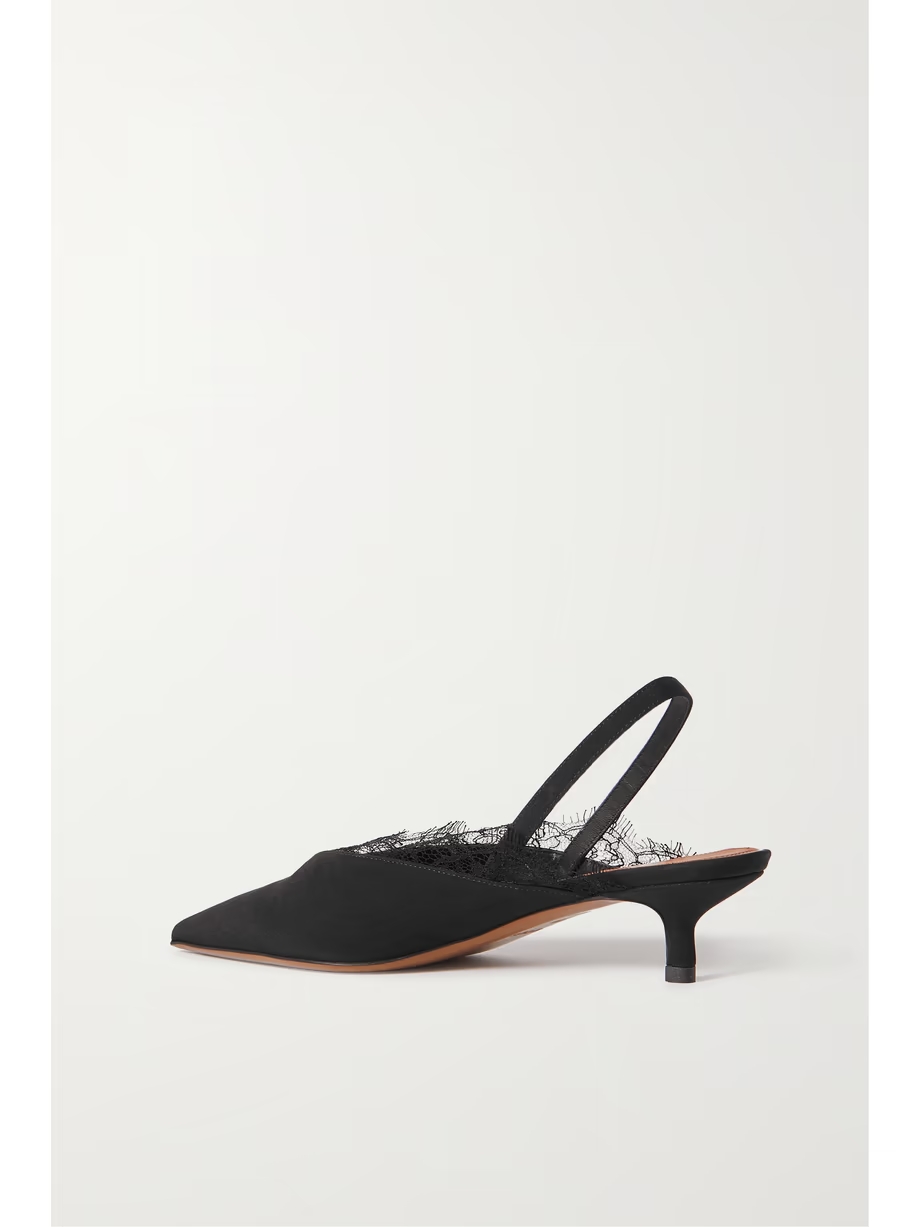 Irena lace-trimmed crepe de chine slingback pumps