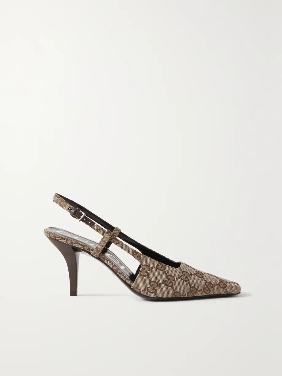 Demi logo-jacquard canvas slingback pumps