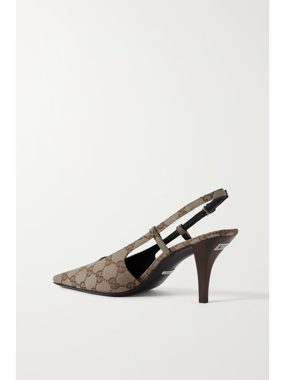 Demi logo-jacquard canvas slingback pumps