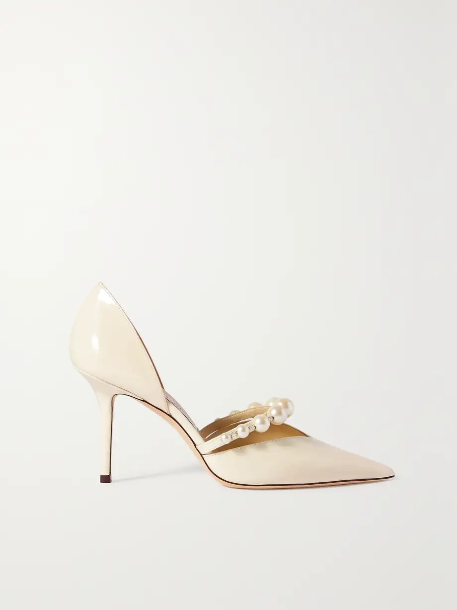 Aurelie 85 faux pearl-embellished patent-leather pumps