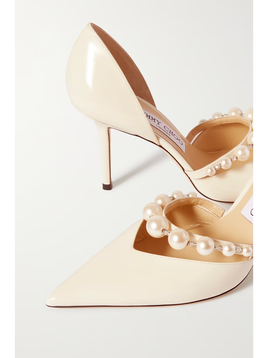 Aurelie 85 faux pearl-embellished patent-leather pumps