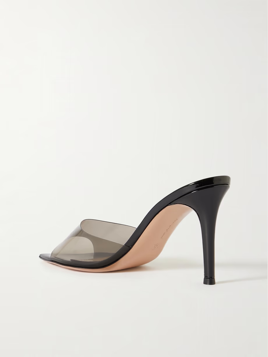 Elle 85 PVC and patent-leather mules