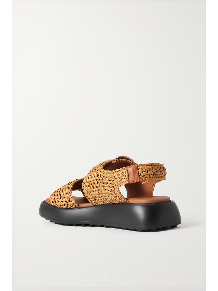 Buckled leather-trimmed raffia sandals