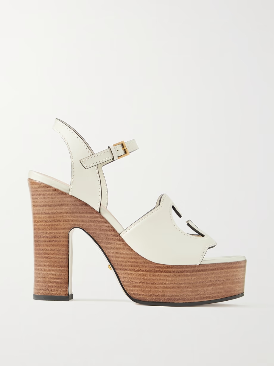 Cutout leather platform sandals