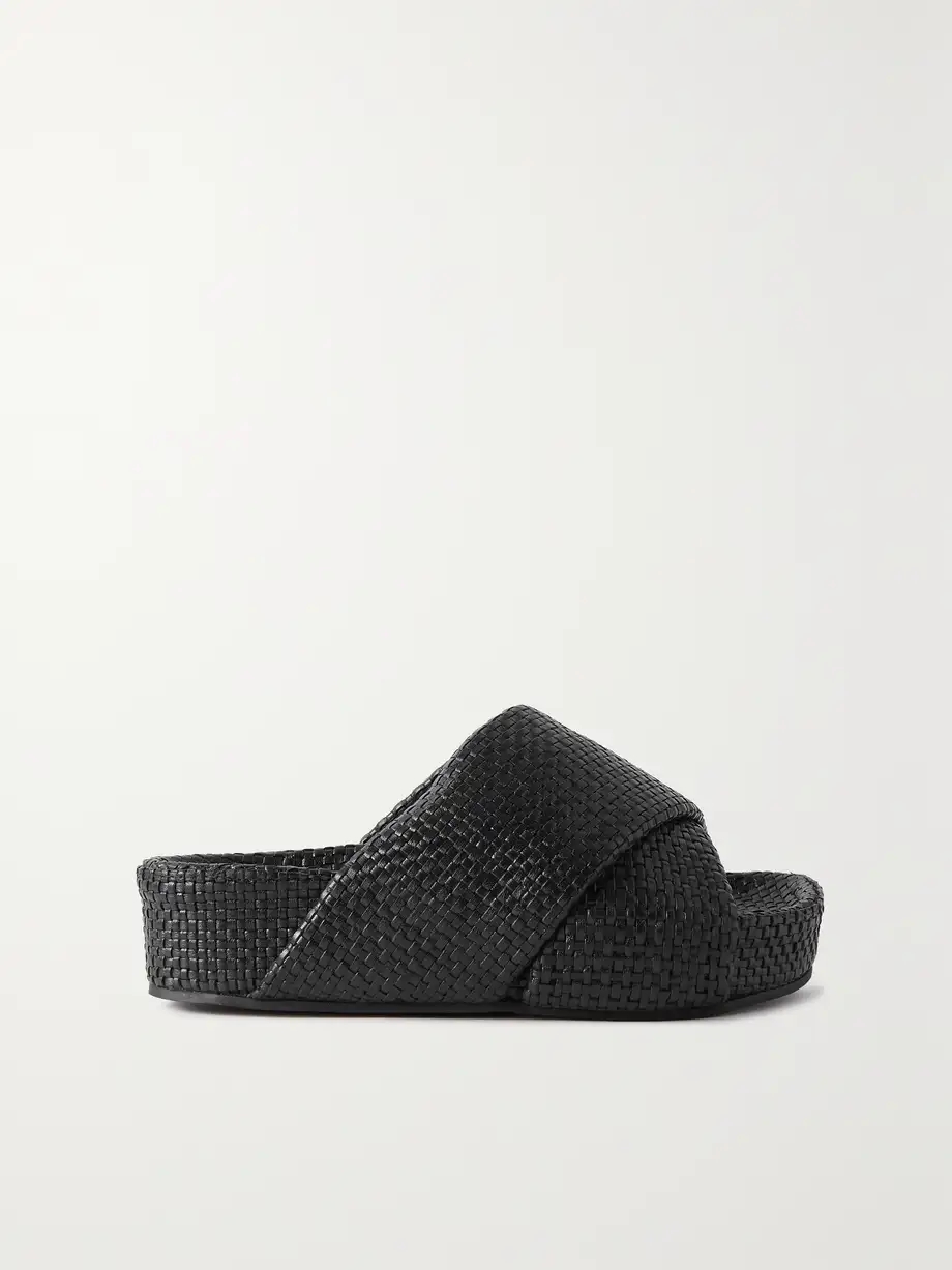 + NET SUSTAIN Woven leather platform slides