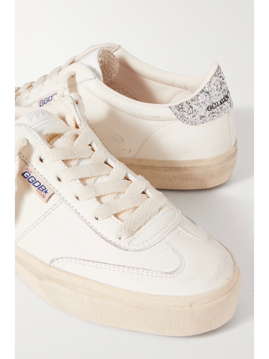 Soul-Star distressed glittered leather sneakers