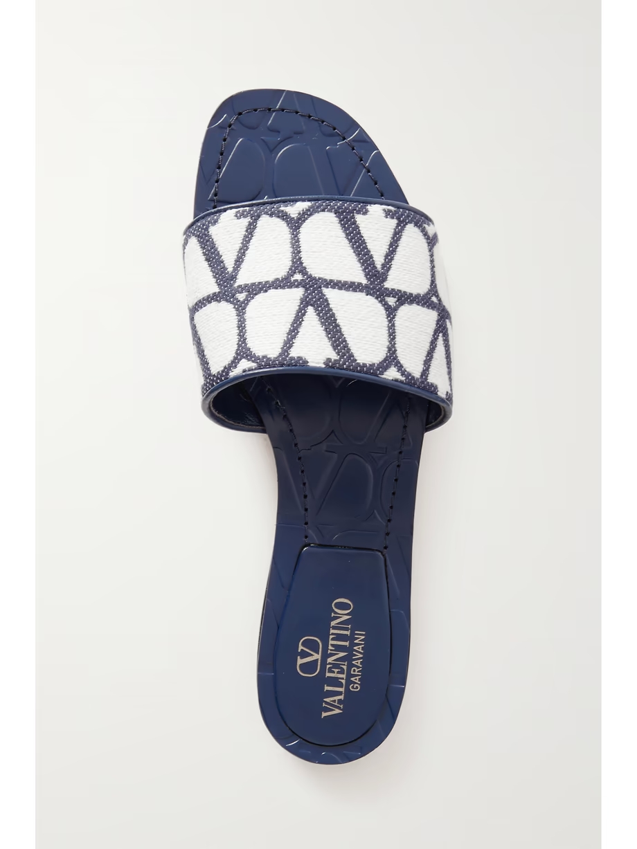 Toile Iconographe leather-trimmed cotton-canvas jacquard slides