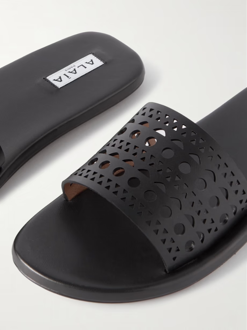 Laser-cut leather slides