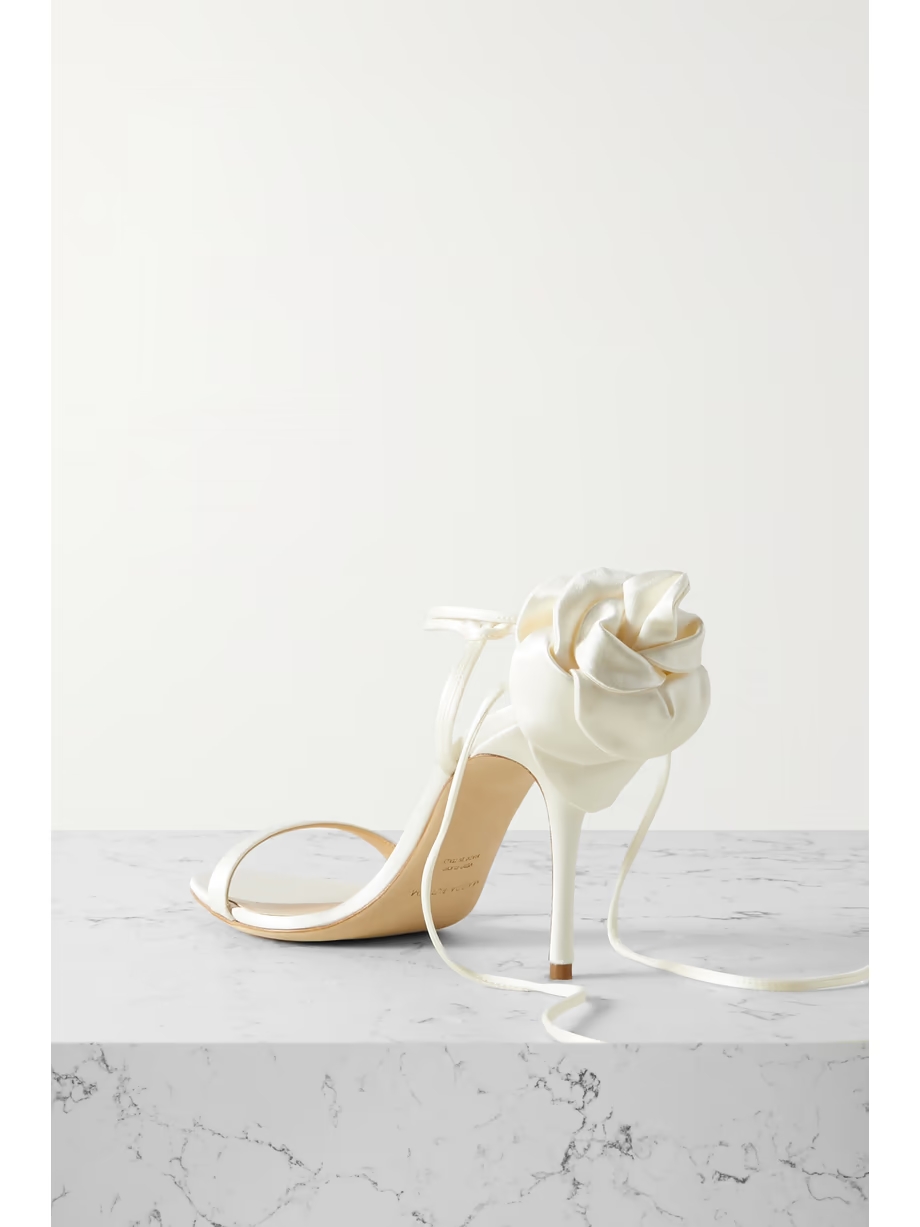 Appliquéd satin sandals