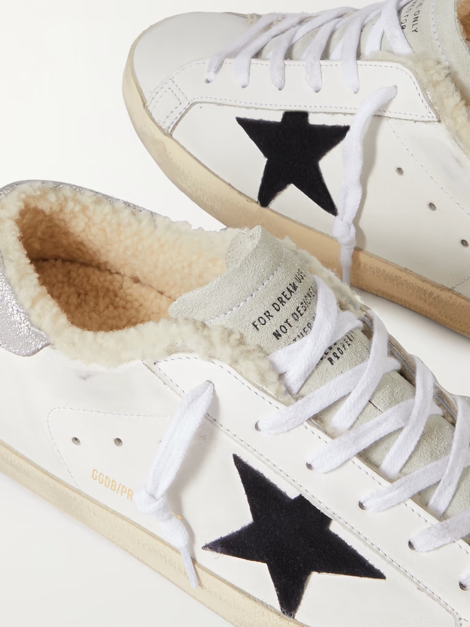 Super-Star shearling-lined distressed suede and leather sneakers