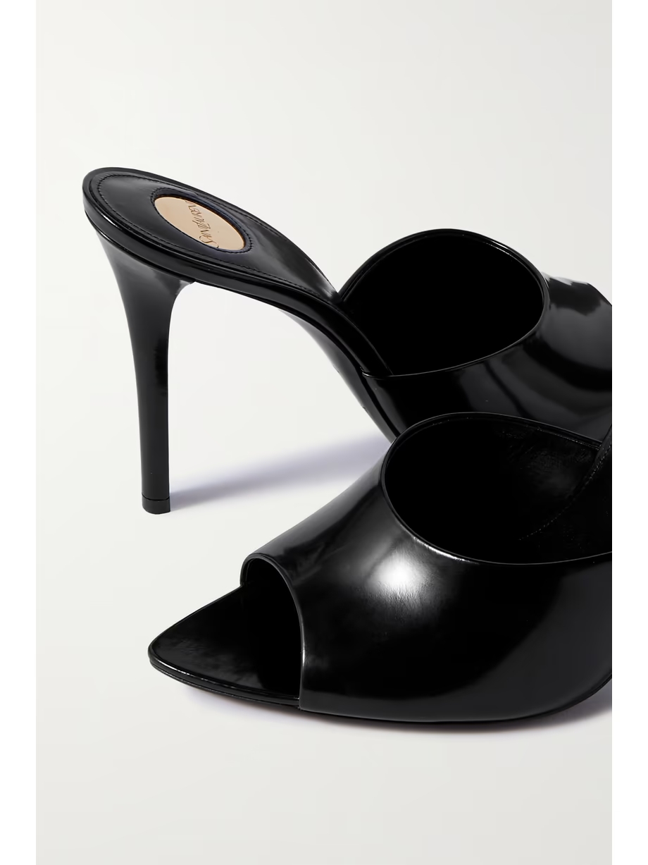 Glossed-leather mules