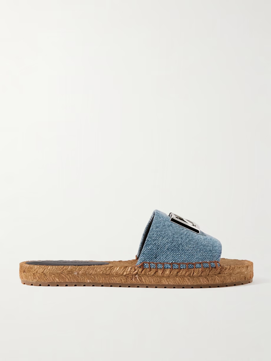 Embellished denim espadrille slides