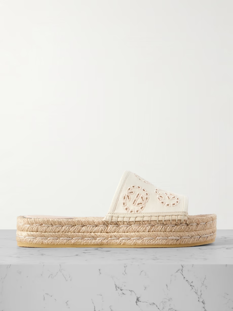 Damita broderie anglaise canvas espadrille platform slides