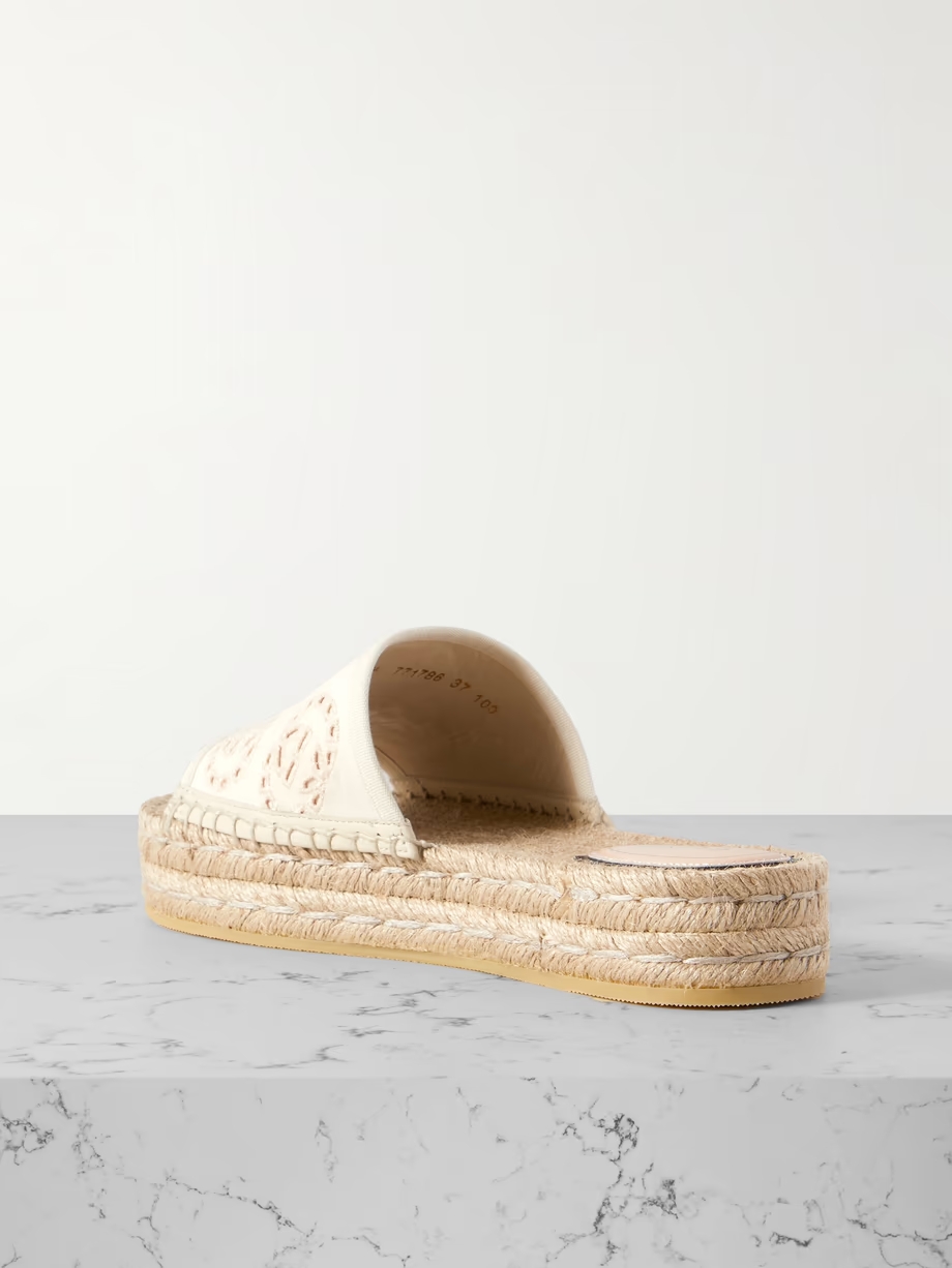 Damita broderie anglaise canvas espadrille platform slides