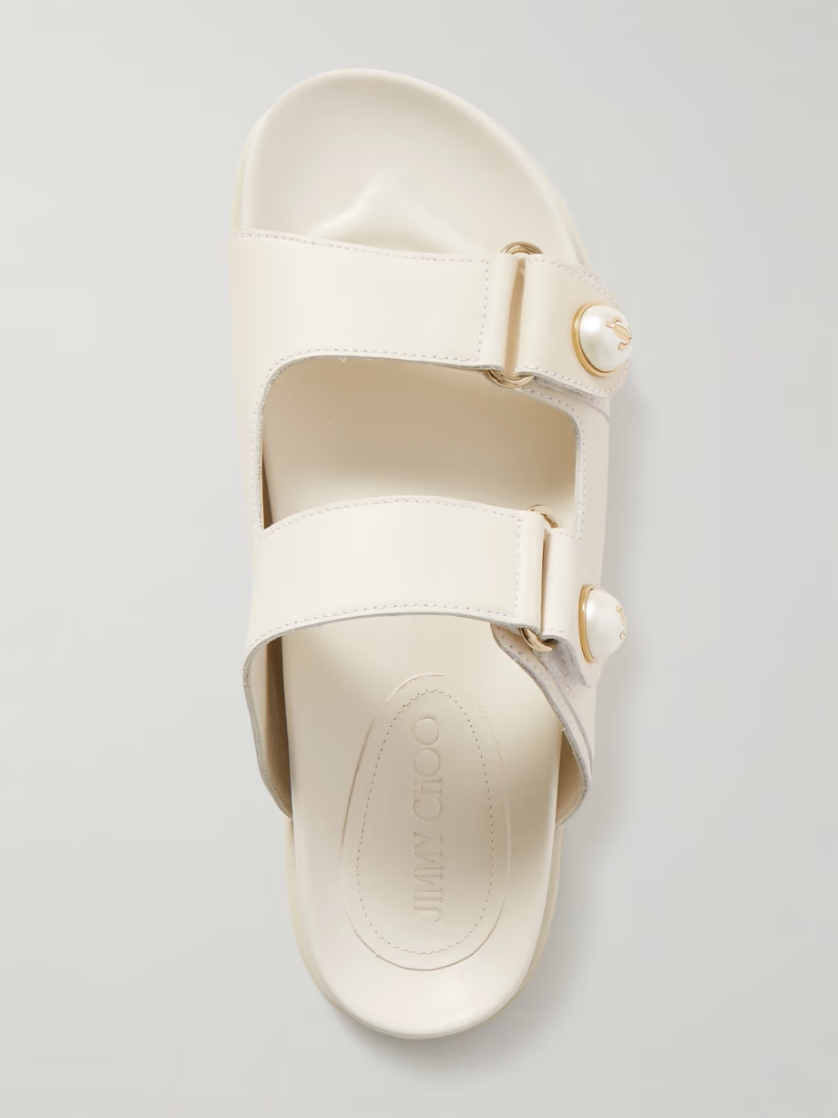 Fayence faux pearl-embellished leather slides