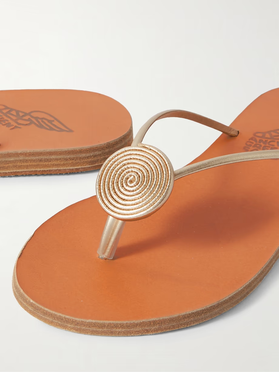 Strovilos metallic leather flip flops