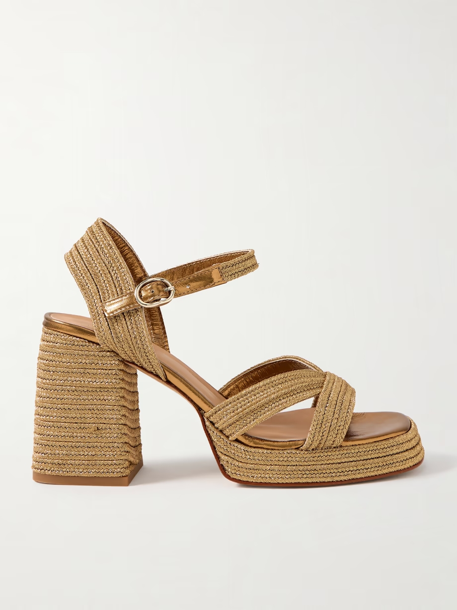 Valle 95 metallic leather-trimmed raffia platform sandals