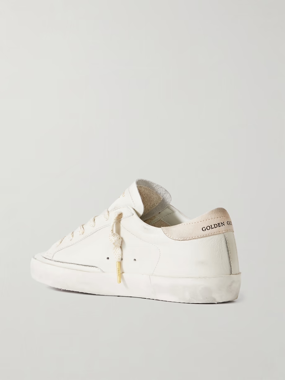 Super-Star raffia-trimmed distressed leather sneakers