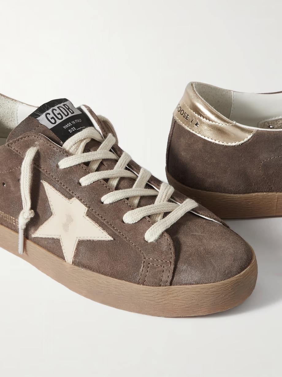 Super-Star distressed leather-trimmed suede sneakers