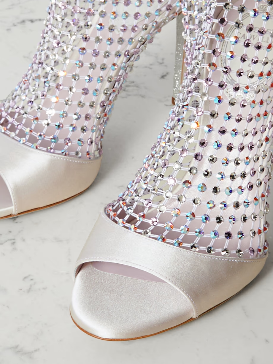 Galaxia crystal-embellished satin and mesh pumps