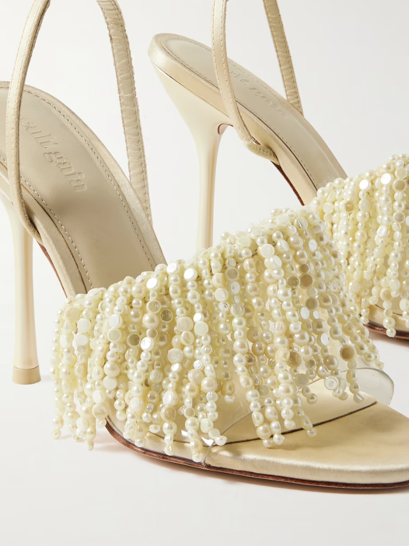 Cassia faux pearl-embellished PVC and satin slingback sandals