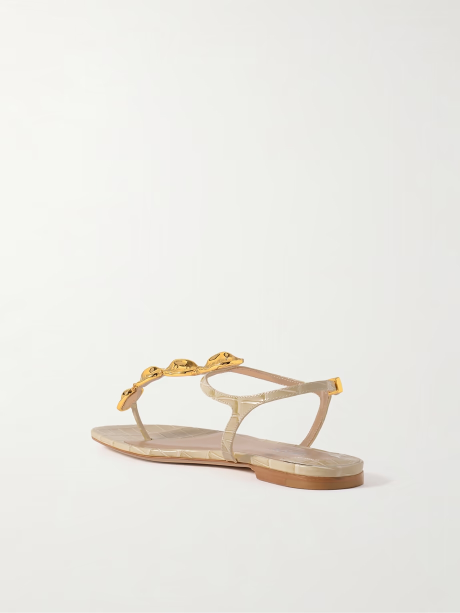 Titan embellished croc-effect patent-leather slingback sandals