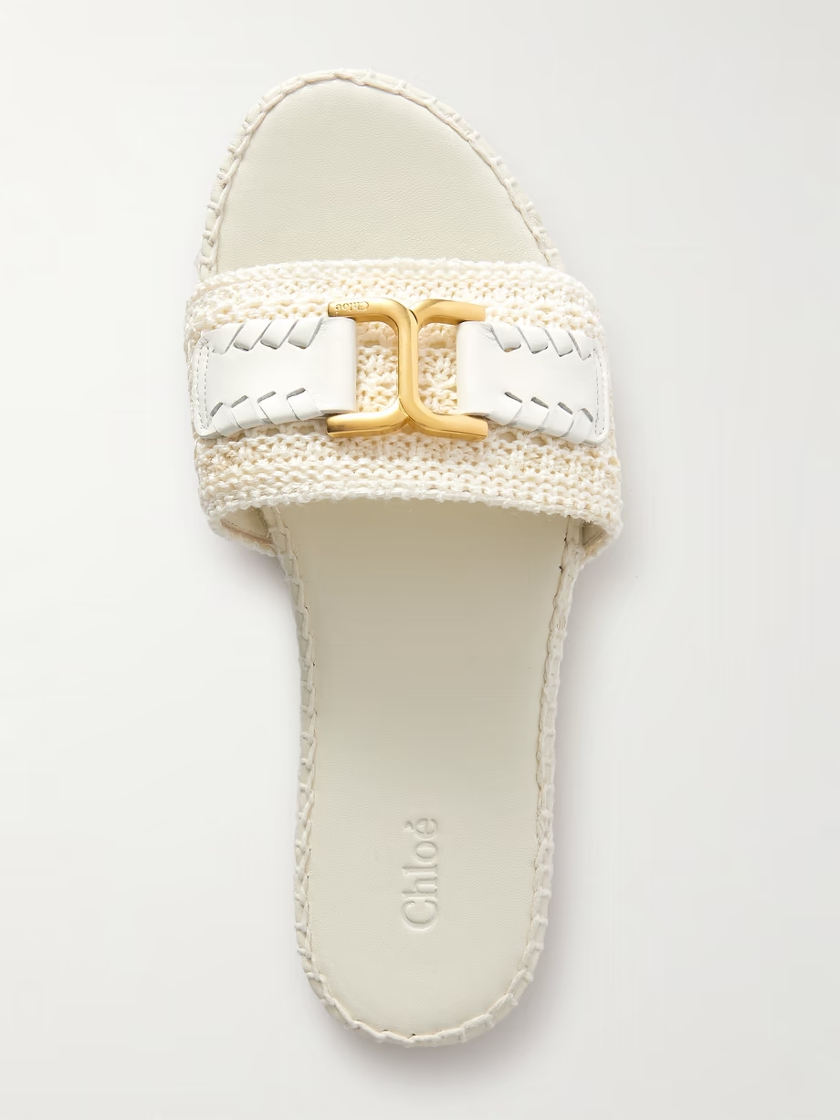 Marcie leather-trimmed crocheted slides