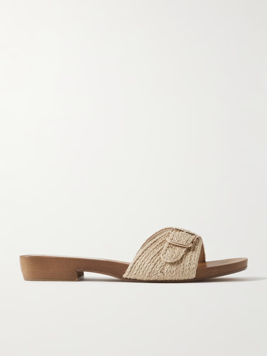 Clover buckled jute slides