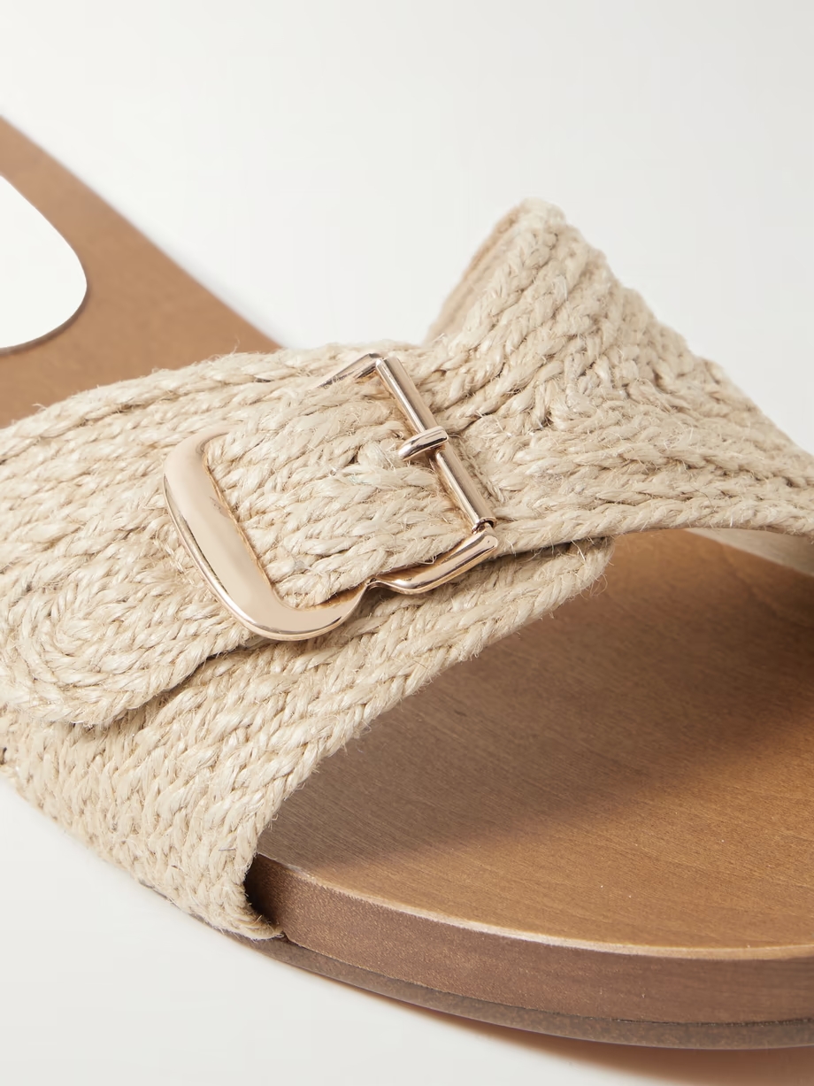 Clover buckled jute slides