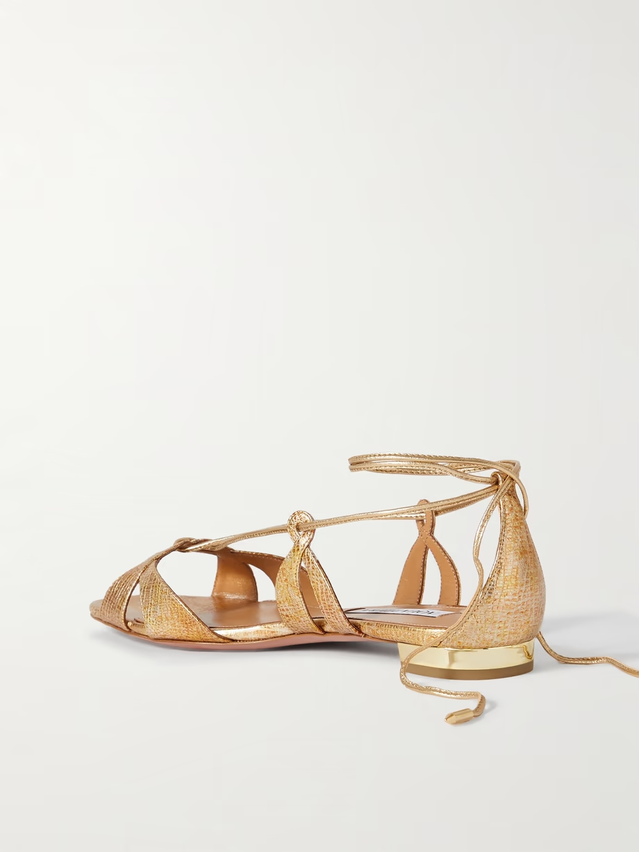 Cala di Volpe metallic snake-effect leather sandals