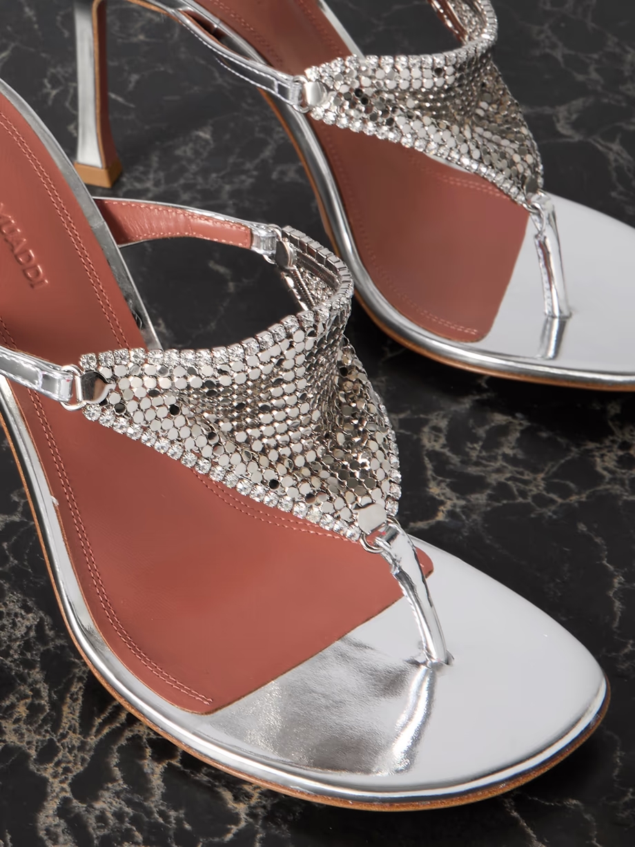 Cameron crystal-embellished chainmail and metallic leather mules