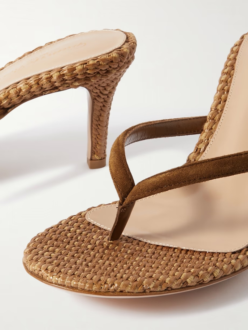 Calypso 70 suede-trimmed raffia sandals