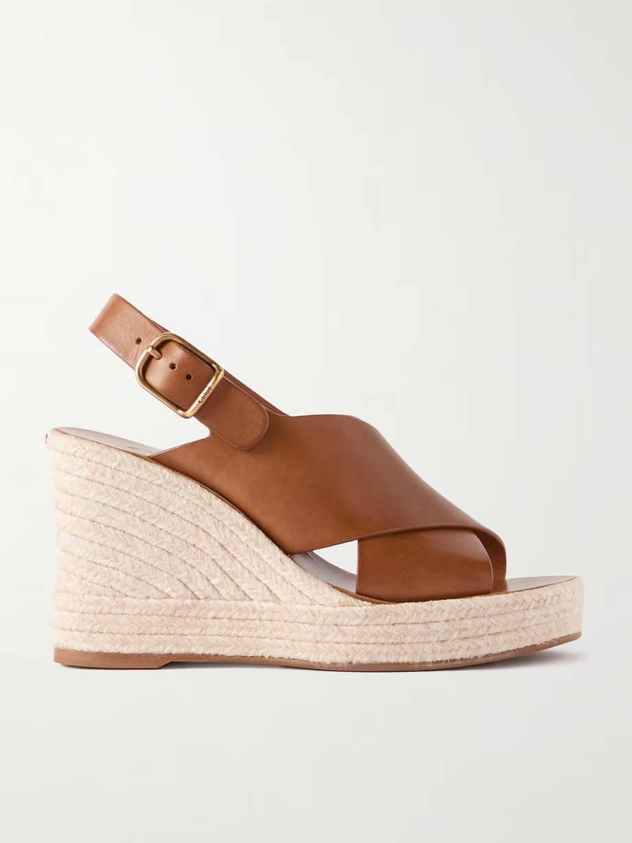 Pary leather espadrille wedge slingback sandals