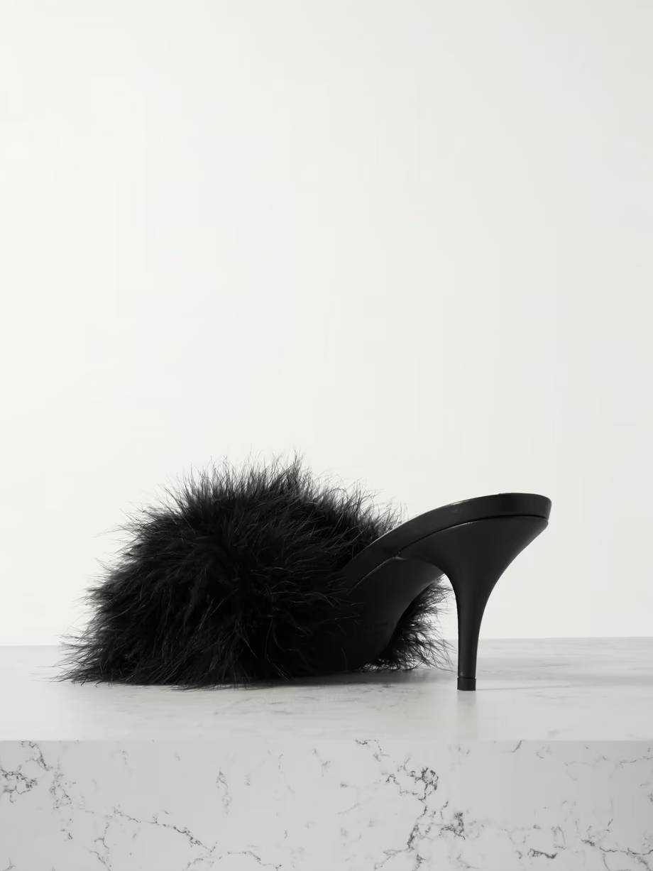 Boudoir feather-trimmed leather mules