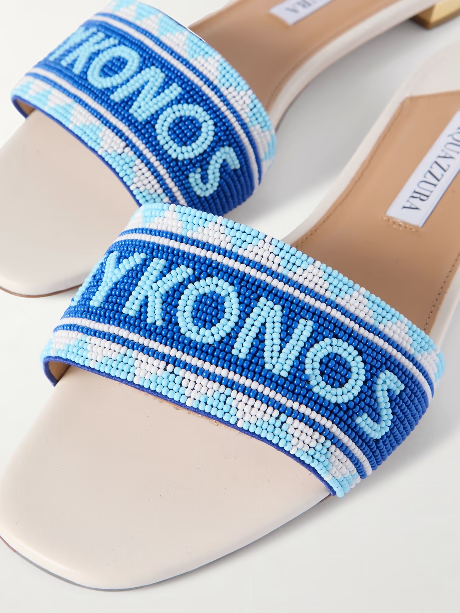 Mykonos beaded leather slides