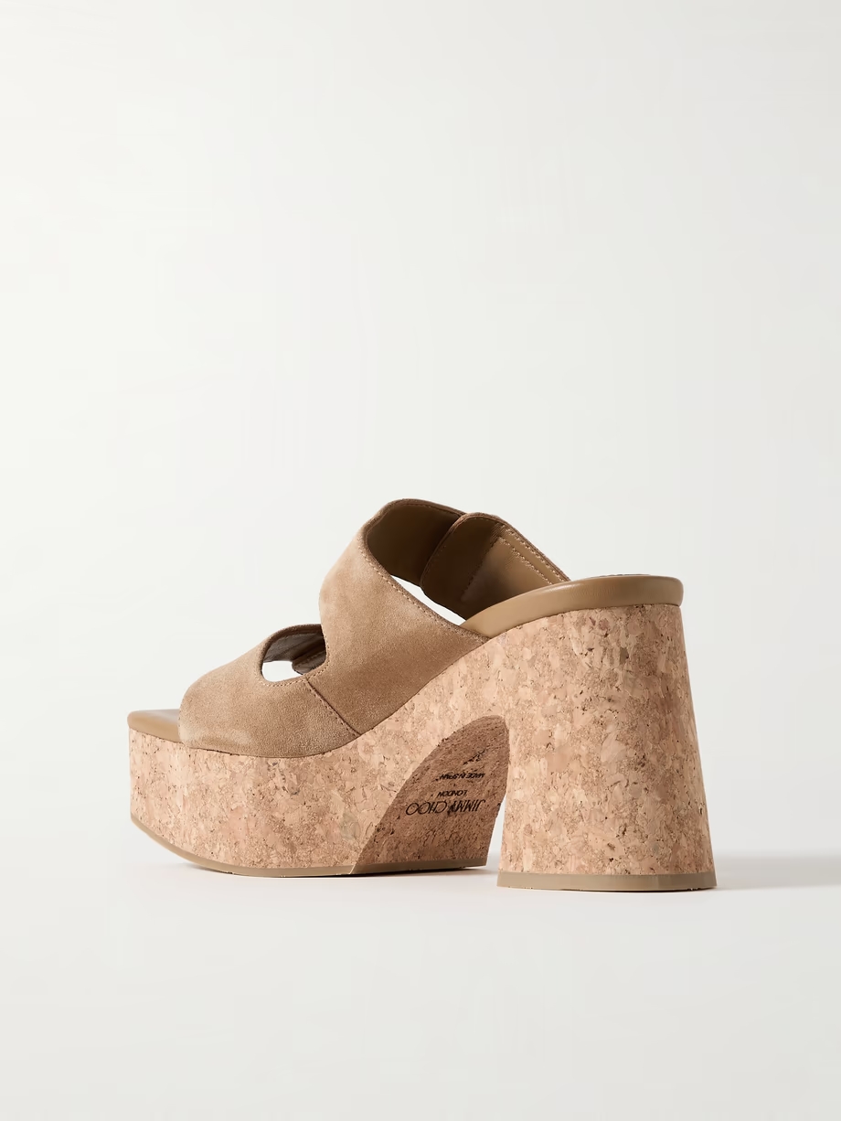 Fayence 95 faux pearl-embellished suede platform mules