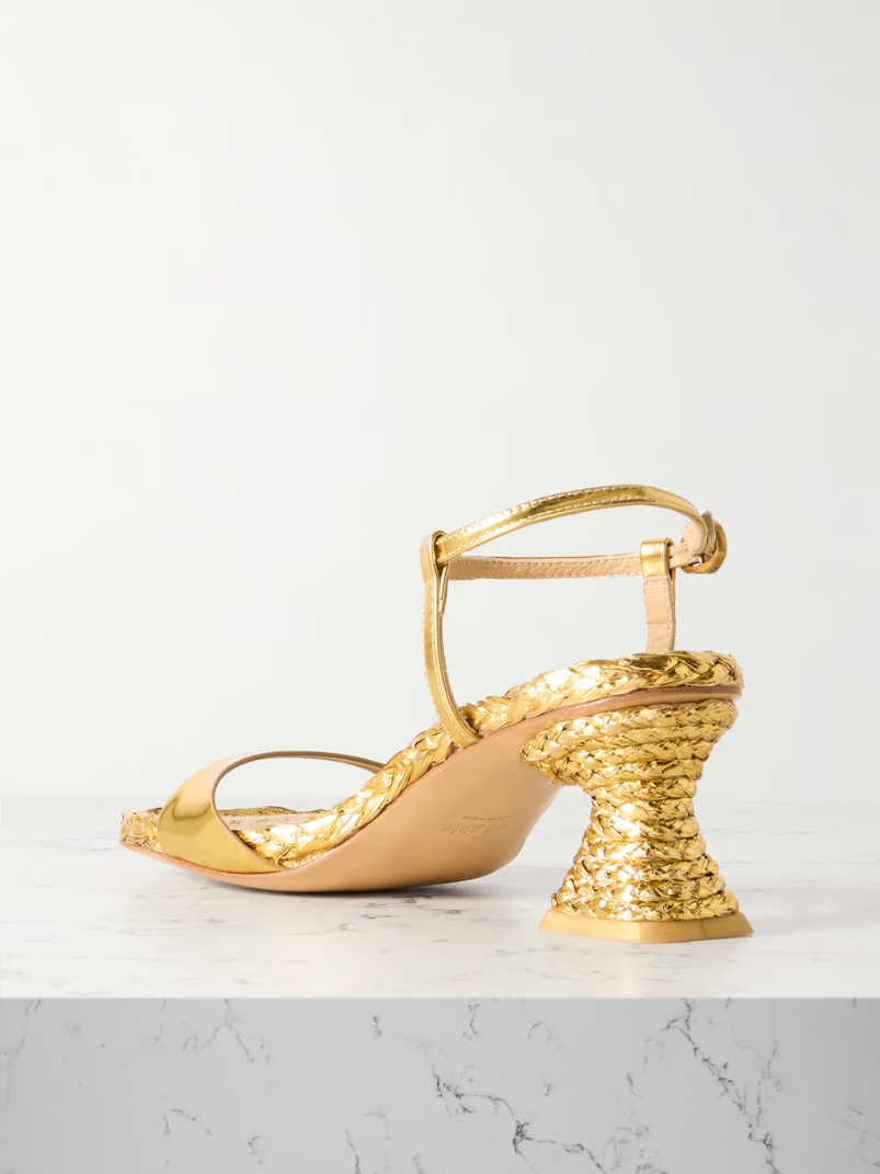 Javiera metallic leather and raffia sandals